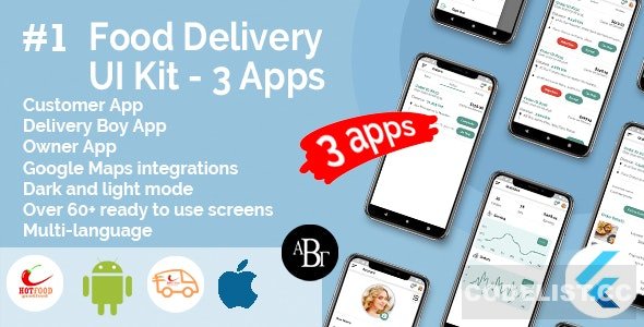 Food Delivery UI Kit in Flutter v1.0.0 - 3 Apps - Customer App + Delivery App + Owner App