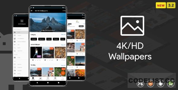 4K/HD Wallpaper Android App v3.2 - ( Auto Shuffle + Gif + Live + Admob + Firebase Noti + PHP Backend)