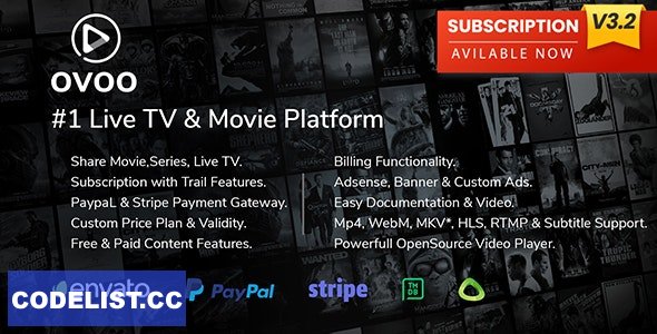 OVOO v3.2.6 - Live TV & Movie Portal CMS with Membership System - nulled