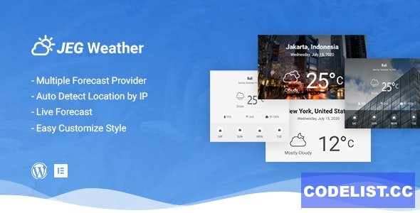 Jeg Weather v1.0.7 - Forecast WordPress Plugin - Add Ons for Elementor and WPBakery Page Builder