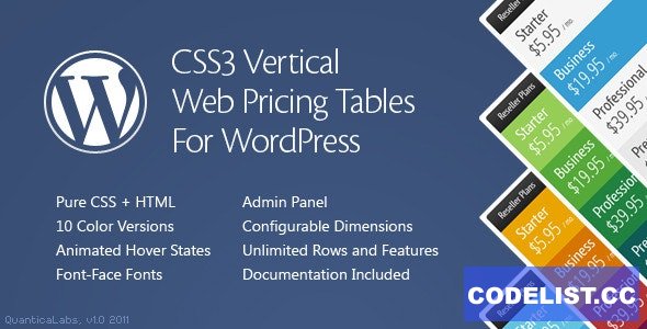 CSS3 Vertical Web Pricing Tables For WordPress v1.8 