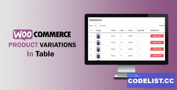 WooCommerce Variations In Table v1.0.6 