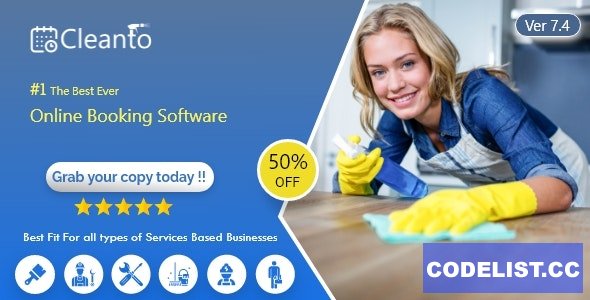 Cleanto v7.4 - Online bookings management system for maid services and cleaning companies 