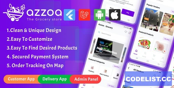 Azzoa v4.0.3 - Grocery, MultiShop, eCommerce Flutter Mobile App with Admin Panel