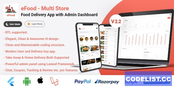 eFood v2.2 - Food Delivery App with Laravel Admin Panel + Delivery Man App