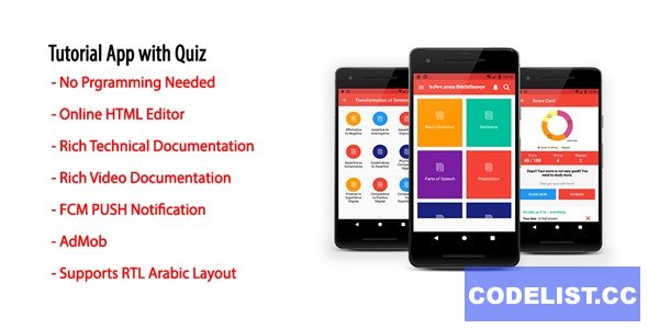 Tutorial App with Quiz v1.15 - Native Android Offline Learning App with AdMob & Firebase PUSH Notification