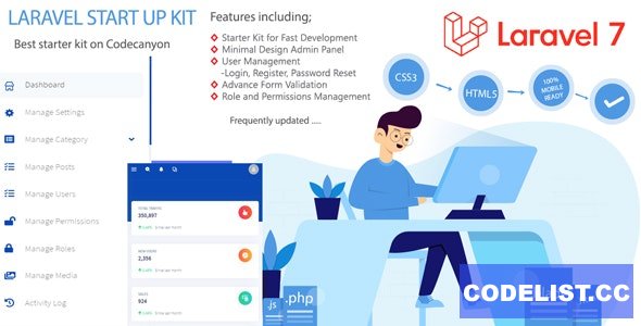 Laravel Bootstrap Starter Kit v1.0 - User Manager, Role, Permission, CRUD, Media Library and More