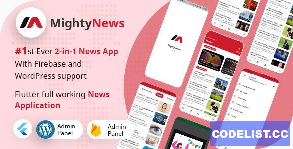 MightyNews v26 - Flutter 2.0 News App with Wordpress + Firebase backend