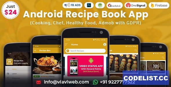 Android Recipe Book App (Cooking, Chef, Healthy Food, Admob with GDPR) v2.3