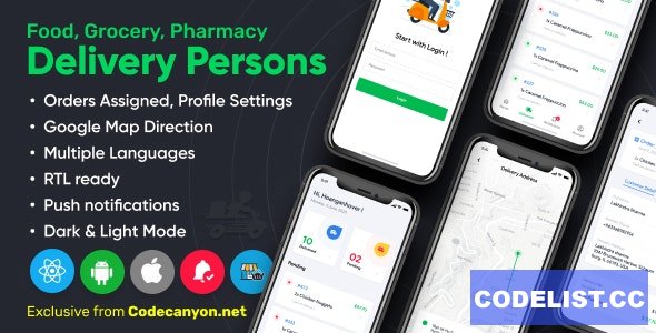 Delivery Person for Food, Grocery, Pharmacy, Stores React Native v1.2.0 - Wordpress Woocommerce App