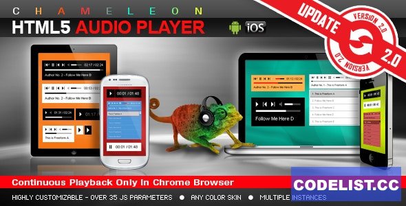 Chameleon HTML5 Audio Player With/Without Playlist v3.4