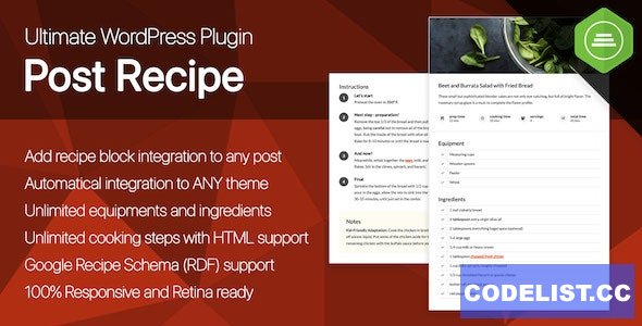 Ultimate Post Recipe v1.0.0 - Responsive WordPress Posts Cooking Recipes plugin