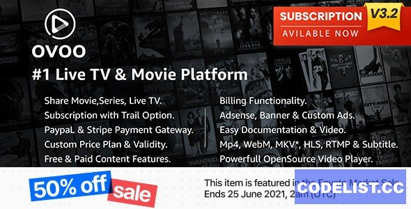 OVOO v3.2.9 - Live TV & Movie Portal CMS with Membership System - nulled