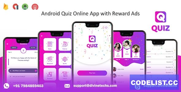 Quiz Online App with Earning System & Reward Ads + Admin Panel v1.1