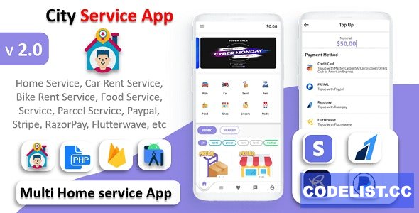 City Service App v2.0 - Service At Home - Multi Payment Gateways Integrated Multi Login