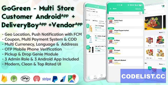 GoGreen v1.6 - Food, Grocery, Pharmacy Multi Store(Vendor) Android App with Interactive Admin Panel 