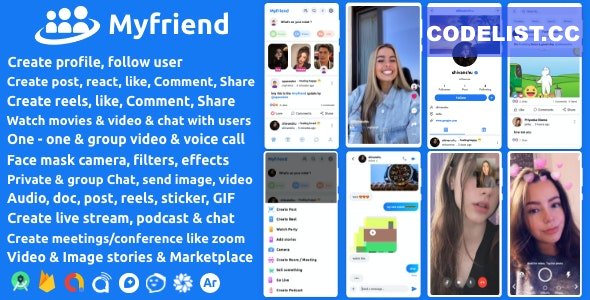 Myfriend v2.1 - Friend Chat Post Tiktok Follow Radio Group ecommerce Zoom Live clone social network app
