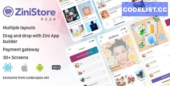 ZiniStore v2.2.0 - Full React Native Service App for Woocommerce