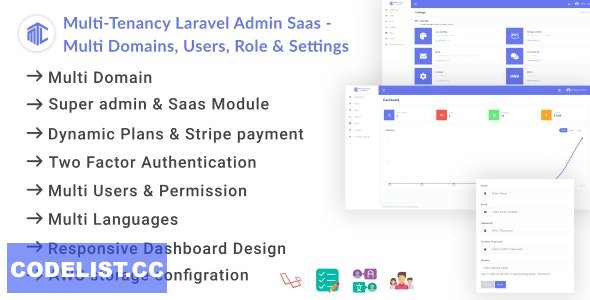 Multi-Tenancy Laravel Admin Saas v1.0.2 - Domains, Users, Role, Permissions & Settings 