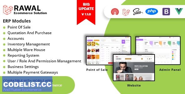 Rawal v1.1.9 – All in One Laravel Ecommerce Solution with POS for Single & Multiple Location Business Brand – nulled