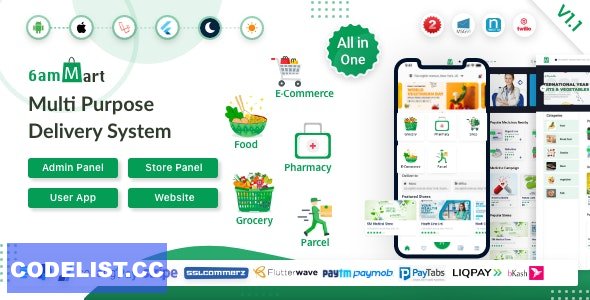 6amMart v1.1 - Multivendor Food, Grocery, eCommerce, Parcel, Pharmacy delivery app with Admin & Website