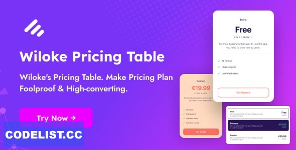 Wiloke Pricing Table Addon For Elementor v1.0.0