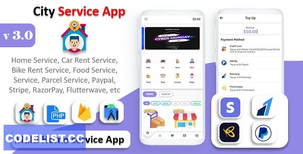 City Service App v3.0 - Service At Home - Multi Payment Gateways Integrated - Multi Login