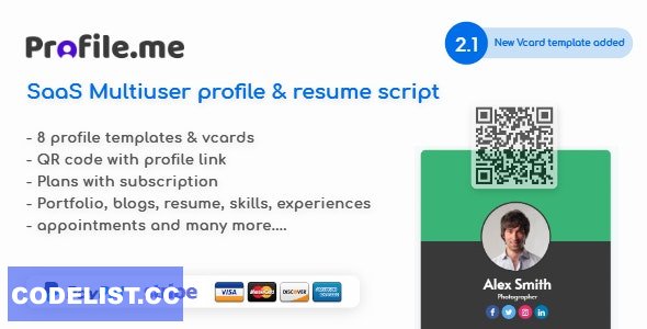 Profile.me v2.1 - Saas Multiuser Profile Resume & Vcard Script