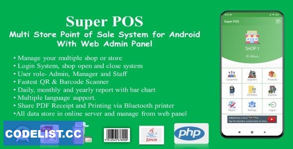 Super POS v1.1 - Multi Store Point of Sale System for Android with Web Admin Panel 