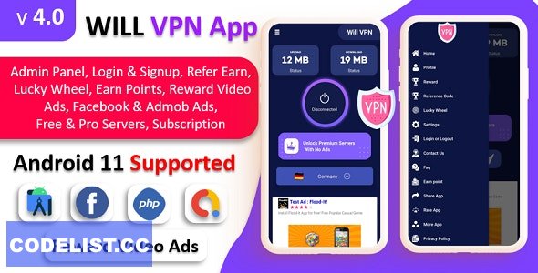 WILL VPN App v4.0 - VPN App With Admin Panel | Secure VPN & Fast VPN | Refer & Earn | Reward Lucky Wheel