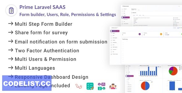 Prime Laravel Saas 1.0.6 - Form builder, Users, Role, Permissions & Settings