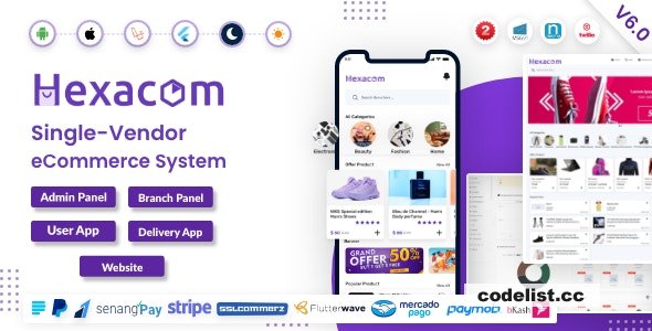 Hexacom v6.0 - single vendor eCommerce App with Website, Admin Panel and Delivery boy app