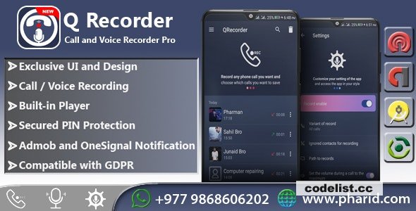 QRecorder v1.6 - Call and Voice Pro | Beautiful UI, Ads Slider, Admob, Push Notification