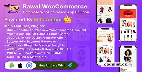 Rawal v3.1.0 - Ionic Woocommerce & Flutter Woocommerce Full Mobile Application Solution with Setting Plugin