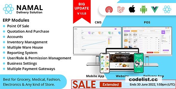 Namal v1.1.7 – 5 in 1 React Delivery Solution with POS for Single & Multiple Location Business Brand 