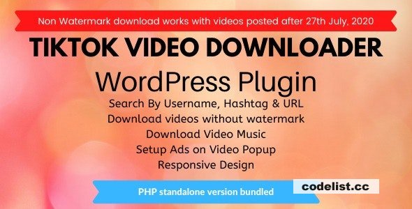 TikTok Video Downloader without Watermark v2.1.0 - WordPress Plugin 