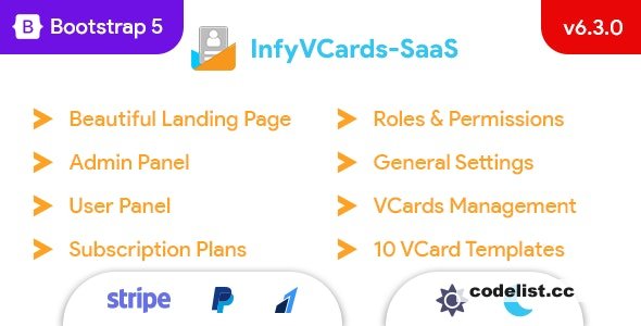 InfyVCards-SaaS v6.6.0 - Multi User Digital Business Card Builder SaaS - VCards