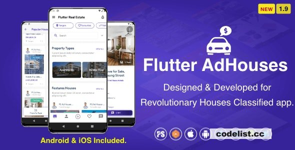 Flutter AdHouses For House Classified BuySell iOS and Android App with Chat v1.9