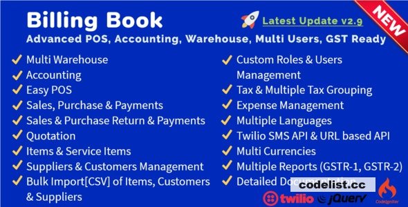 Billing Book v2.9 - Advanced POS, Inventory, Accounting, Warehouse, Multi Users, GST Ready - nulled