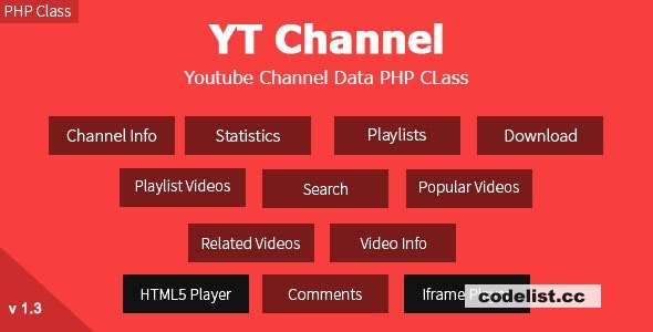 YT Channel v1.3.5 - YouTube Channel And Video Details API V3 PHP Class 