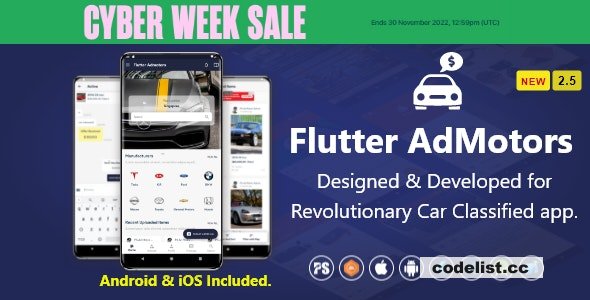 Flutter AdMotors For Car Classified BuySell iOS and Android App with Chat v2.5
