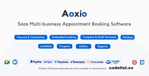 Aoxio v1.8 - SaaS Multi-Business Service Booking Software - nulled
