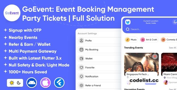 GoEvent v1.0 - Event Booking Management | Event Planner | Ticket Booking | Flutter Full Solution App