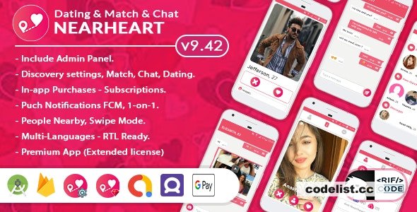 Nearheart v9.42 - Android Native Dating Tinder Clone App with Admin panel