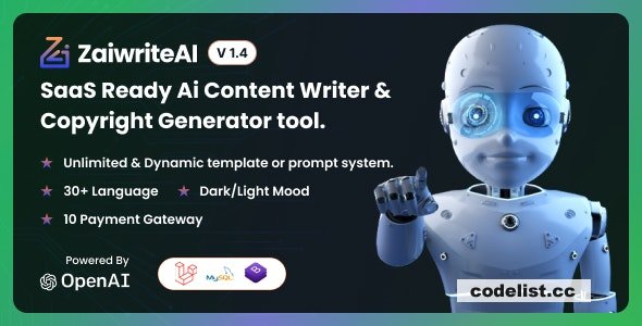 ZaiwriteAI v1.3 - Ai Content Writer & Copyright Generator tool With SAAS - nulled