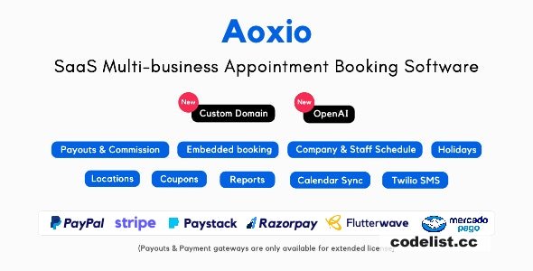 Aoxio v2.1 - SaaS Multi-Business Service Booking Software - nulled