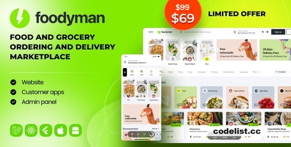 Foodyman v2024-19 - Multi-Restaurant Food and Grocery