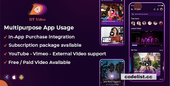 DTVideo v2.0 - Flutter Multipurpose All In One Videos App + Admin panel
