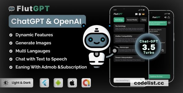 FlutGpt v2.2 - ChatGPT Flutter Full Application | Art Generator | ADMOB | Subscription Plan