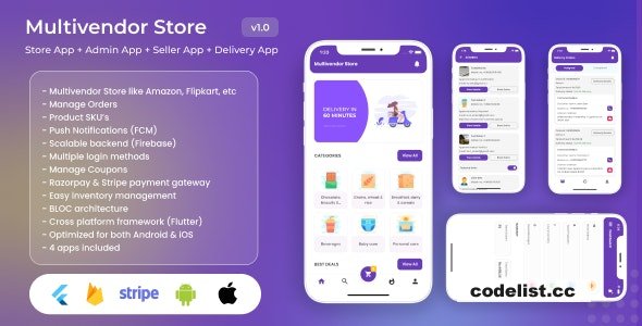 Multivendor Store v1.1 - (Amazon, Flipkart, Walmart) with Seller App, Admin App and Delivery App (4 Apps)